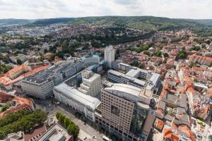 Blick von oben auf das Stadtzentrum von Jena